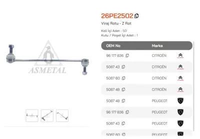 ASMETAL 26PE2502 Z Rot P406 95->/P607 00->/C5 01-> Ön 2272401