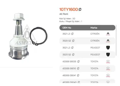 ASMETAL 10TY1600 Rotil C1 05-/P107 05-/Aygo 05-/Yaris 99- 