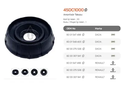 ASMETAL 45DC1000 Amortisör Takozu Logan 04-/Dokker 12-/Duster 10-/Lodgy 10-/Sandero 08- Ön (Tüm Motor Tipleri) 16146410019 27504 27505 3134501 60927504 60927505 700732 814014710 815007430 88750A F86339 F86596 JSL300