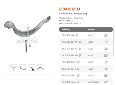 ASMETAL 23AU0121 Rotilli Kol A4/A5 08->/Q5 08-> Sag (75mm) 