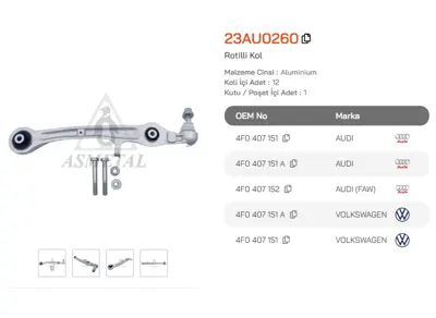 ASMETAL 23AU0260 Rotilli Kol A6 06-> Alt Sag-Sol 
