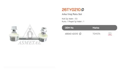 ASMETAL 26TY0210 Z Rot Rav 4 00-05/Chery Tiggo Arka Sol 