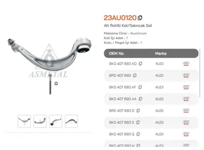 ASMETAL 23AU0120 Rotilli Kol A4/A5 08->/Q5 08-> Sol (75mm) 