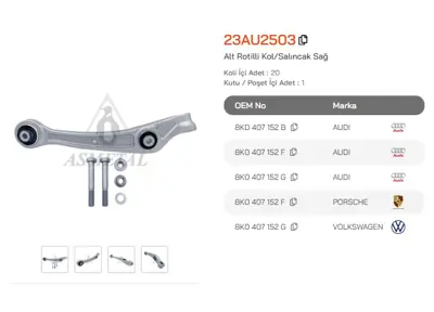 ASMETAL 23AU2503 Rotilli Kol A4 08->/A5 08->/A6 11->q5 08-> Alt Düz Sag 1105110 115877 1160500225HD 30944271 3748701 A608 BSG90315061 G5915 JTC7851 L29B49 TC2709