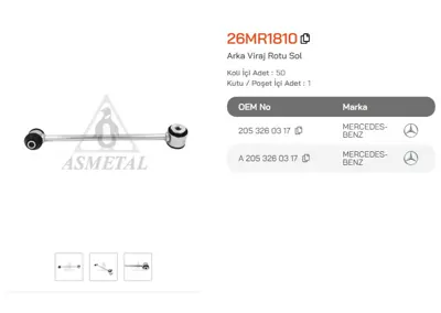 ASMETAL 26MR1810 Z Rot Mercedes C-Seri W205/E-Seri W213 Arka Sol 