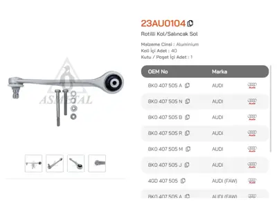 ASMETAL 23AU0104 Rotilli Kol A4 08-15/A5 09-16/A6 10-18/Q5 10-17/Macan 14-18 Üst Düz Sol 