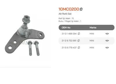 ASMETAL 10MC0200 Rotil Mini Cooper 01-06 (R50-R53)/Mini Cabriolet 04->(R52) Sol 