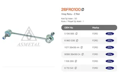 ASMETAL 26FR0100 Z Rot Mondeo 93-00 On 2666203 JTS130