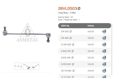 ASMETAL 26VL0503 Z Rot Xc90 02->/Xc70 00->/V70 96->/S80 98->/S60 00-> (Uzun Tip) 2555302 JTS416
