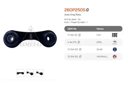 ASMETAL 26OP2505 Z Rot Vectra C 02-08/Signum 02-08/Croma 05->/Saab 9-3 02-> (Iki Ucu Yuvarlak) 206909 27775 3475001 40927775 6140440007 G71071 TC1573