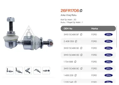 ASMETAL 26FR1706 Z Rot Focus 04->/C-Max 04->/Mazda 3 04->/S40 04->/V50 04-> Arka (Viraj) 3201001 JTS7572 TC1419