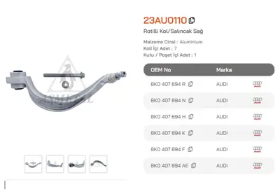 ASMETAL 23AU0110 Rotilli Kol A4 09->/Q5 11-> Sag (Arka Alt) (Ince Rotil) 
