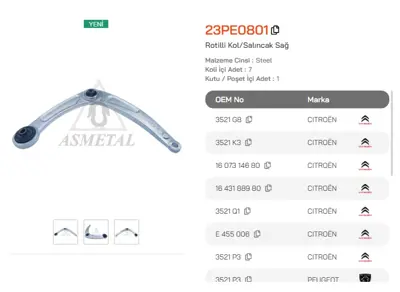 ASMETAL 23PE0801 Salincak Partner 08->/P307/C4/Dfm Succe Sag (Rotilsiz) 11160500009HD 11160500010HD 22384 3060701 3701201 3701301 62922384 G6634 JTC975 L28537 TC1157