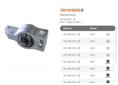 ASMETAL 38VW1606 Salincak Burcu Passat 06->/Tiguan 07-> Arka (Aluminyum) 1006100014HD 1006100037HD 111084 30691 30930691 30939230 3471101 39230 829029810 F86701 JBU724 TD719W