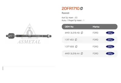 ASMETAL 20FR1710 Rot Mili Focus 04->/C-Max 04->/Kuga 08->/S40 04->/V50 04->/C30 06->/C70 06-> 