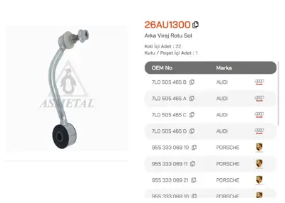 ASMETAL 26AU1300 Z Rot Touareg 10->/Q7 10->/Cayenne 02-> Arka Sol 2605002 JTS521 TC1798