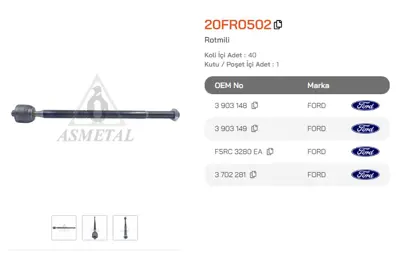 ASMETAL 20FR0502 Rot Mili Mondeo 96-00/Freelander 97->  On 19877 50919877 7160310004 G2872 JAR118 TA1650
