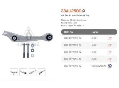 ASMETAL 23AU2500 Rotilli Kol A4 04->/Q5 11-> Düz Sol 