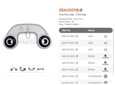 ASMETAL 26AU0211B Z Rot Passat 97->/Super B 01->/A4 94->/A6 97-> Sag 
