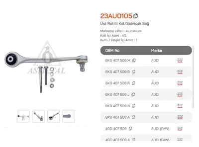 ASMETAL 23AU0105 Rotilli Kol A4 08-15/A5 09-16/A6 10-18/Q5 10-17/Macan 14-18 Üst Düz Sag 