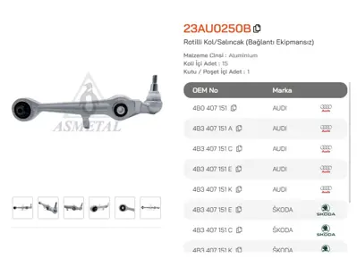 ASMETAL 23AU0250B Rotilli Kol Passat 01-05/A4 01-05/A6 00-05 Superb (Ince Rotil) Düz R-L 