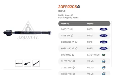ASMETAL 20FR2205 Rot Mili Mondeo 07->/S-Max 07->/Galaxy 07->/S60 10->/S80 06->/Xc70 07->/V70 07-> 3400101 G21154