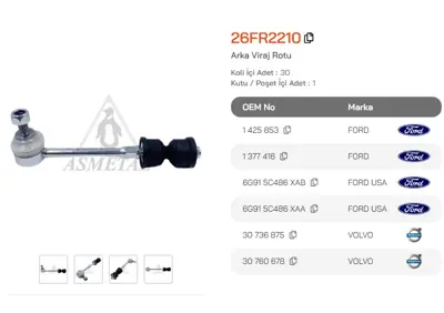 ASMETAL 26FR2210 Z Rot Mondeo 07->/S-Max 06->/Galaxy 06->/S60 10->/S80 06->/Xc60 08->/Xc70 07->/V70 07-> Arka 30830 3543001 50930830 G71251 L10626 L16625 SA5374 TC2231