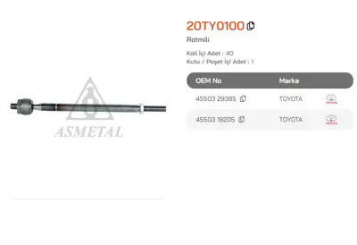 ASMETAL 20TY0100 Rot Mili Corolla 93-02 (Hidrolik Direksiyon) 1191802