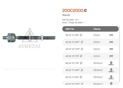 ASMETAL 20DC2000 Rot Mili Logan 12->/Lodgy 12->/Dokker 12->/Symbol 12->/Sandero 08-> 16160310026 3789101 TA2890