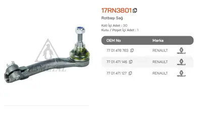 ASMETAL 17RN3801 Rot Basi Clio 98-05 Sag Smi Dir. 16160200018 22514 2888501 4006145 60922514 DR7599 G1973 JTE700 L25121 TA1689