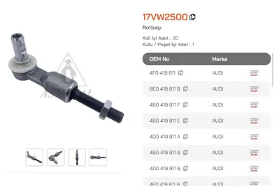 ASMETAL 17VW2500 Rot Basi Passat 96-01/A4 96-01/A6 97-05/Superb 01-05 Kalin Tip 2586301 JTE143