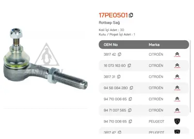 ASMETAL 17PE0501 Rot Basi P106/Saxo Için Sol )- (P206/P307/C4 Için Sag ) 10660 1480001