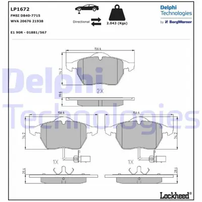 DELPHI 72332 Ön Balata Fişli Büyük Tip Passat-A4-A6 (97-04) (Gd... BP12080 AKD0195 P85037 1511261 4B0698151AB 6000075 SKBK1090323 BPA039022 6382238 2203140