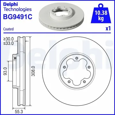 DELPHI BG9491C On Fren Dıskı (Aynası) Transıt - Custom V362 - V363 2.0 Ecoblue 17> (308 Mm) BK211125FA 56273 8DD355133791 MDC3002C BK211125EA 2168836 178027 355133791 BDS1624 PCD21971
