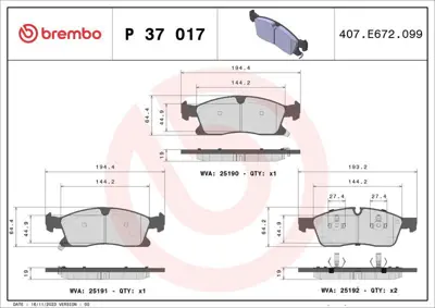 BREMBO P37017 Fren Balatasi On ( Jeep  Grand Cherokee Iv 36 V6 4x4 10- 30 Crd V6 4x4 11-Ml 250 Cdi 11) K68052369AA
