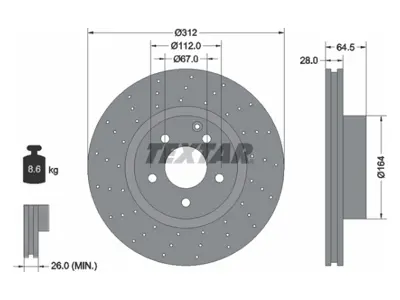 TEXTAR 92120100 Fren Diski R230 Ön Havali Delikli Sl350 