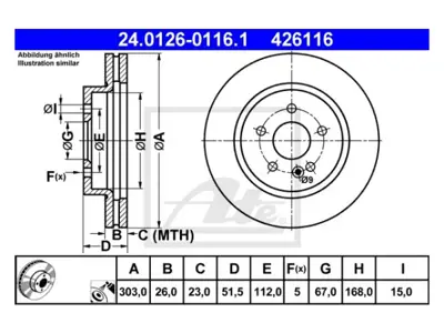 ATE 24012601161 Fren Diski W163 Ön Havali 230>430 1998-00 