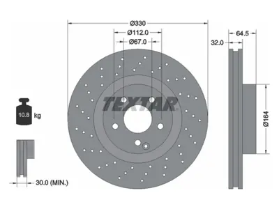 TEXTAR 92120203 Fren Diski W211 R230 Ön Havali Delikli 200>350 