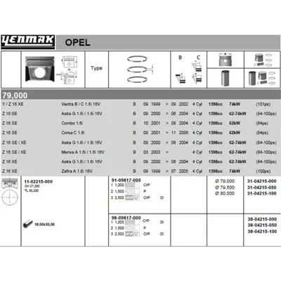YENMAK 4215-100 Pıston Segman { 1mm Farklı } Astra Merıva Vectra Zafıra Y16xe Z16xe 13101860 8712560002 9227786 40380600 623096 9227787 13101859 9157378 123300 9157377
