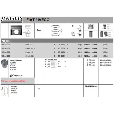 YENMAK 4285-060 Motor Pıston Segman Palıo Punto Albea Dobo 1,2 8v 97> (0,60mm) 71715335 71747780
