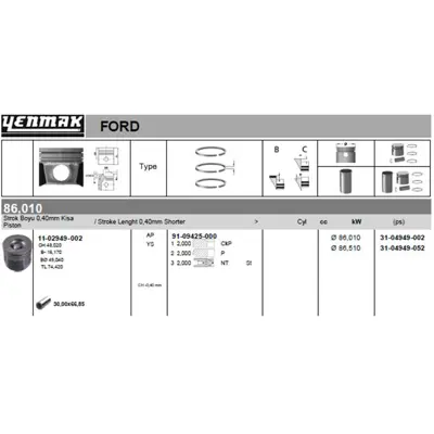 YENMAK 4949-052 Pıston Segman 86.50mm 0.50 {farklı} 0.40 Kısa Boxer Iıı Jumper Iıı C81 110bg C96 130bg C110 150bg Pu 8783950052