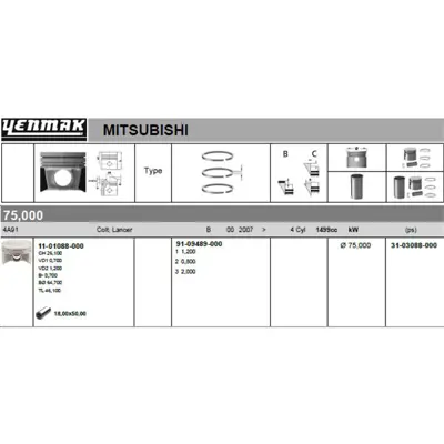 YENMAK 31-03088-000 Motor Piston Segman Std Colt-Lancer 1.5b 2007-> 75mm (4a91) 