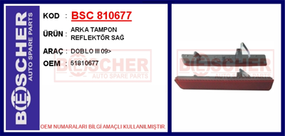 BESCHER 810677 Arka Tampon Reflektor Sağ Doblo Iıı 09> 51810677 10609200