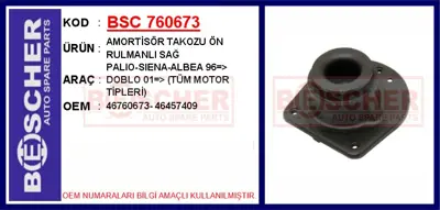BESCHER 760673 Amortısor Takozu On Sol - Rulmanlı Palıo-Sıena-Albea 96-> Doblo 01-> 82491440 46457409 825808 SMJ0180 865800 36614 46760673 VKDC35232T 802336 5874