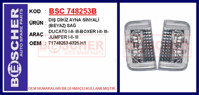 BESCHER 748253B Dıs Dıkız Aynası Sınyalı (Beyaz) Sol Boxer Iıı Jumper Iıı Ducato Iıı 06> 717482536325.H1 71748253 6325.H1