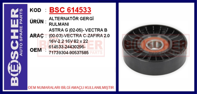 BESCHER 614533 Alternator Gergi Rulmanı Plastık 82x22 Astra H Vectra B - C (2200 Benzın) MR51035 1987947923 24426540 5PK1030 24466972 6340646 5K1030 9091602370 5PK1030L 55556404