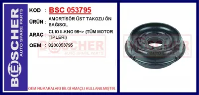 BESCHER 053795 Amortısor Ust Takozu On Sağ-Sol Clıo Iı-Kng 98=> (Tum Motor Tıplerı) 8200053795 44106 365722 FT12226 700354 MST7136 673908 7324049 F2502 413361