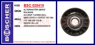 BESCHER 020419 Kayıs Gergi Rulmanı W168 98>01 W169 04>12 W245 05>11 1523285 23236600 23238000 23260800 23262300 23262400 3003260000 3003260200 3023230200 3023260230