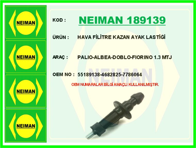 NEIMAN 189139 Hava Filtre Bağlanti Braketi Palio-Albea-Doblo-Fiorino 1.3 Mtj 4968 55189138 551891387786064 T405662 5662 161125K 14675KIT 161125 7786064 5850817