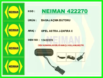 NEIMAN 422270 Bagaj Acma Butonu Astra J Zafıra C 134222701240451 13422270 1240451